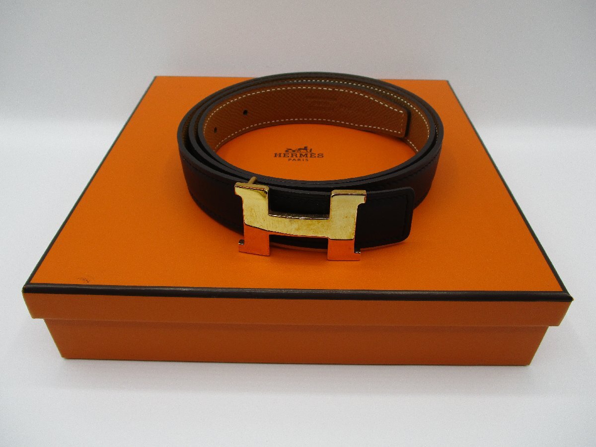 80【美品中古】エルメス HERMES ベルト ミニコンスタンス ミニH A刻印 ゴールド金具 レザー レディース Hベルト拍卖