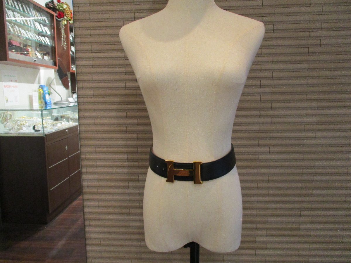 65【美品中古・送料無料】エルメス HERMES Hベルト □A刻印(1997年) ゴールド金具 レザー レディース拍卖