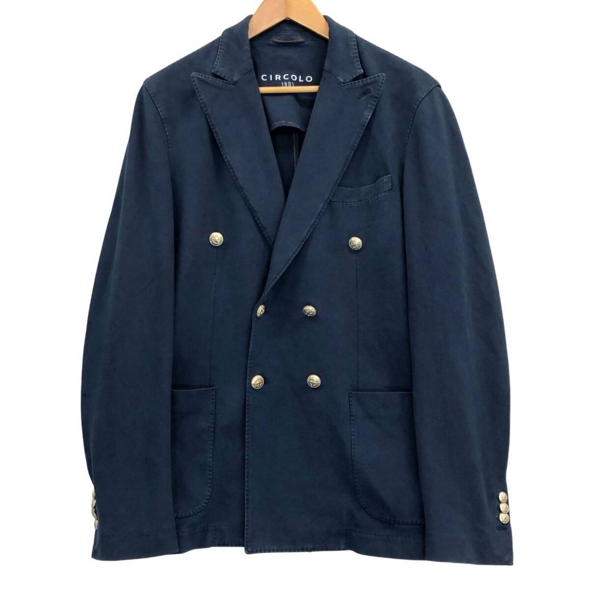 中古◆ジャケット チルコロ 6Bダブル コットン ジャージー ジャケット ネイビー 50サイズ CIRCOLO 【AFB32】拍卖