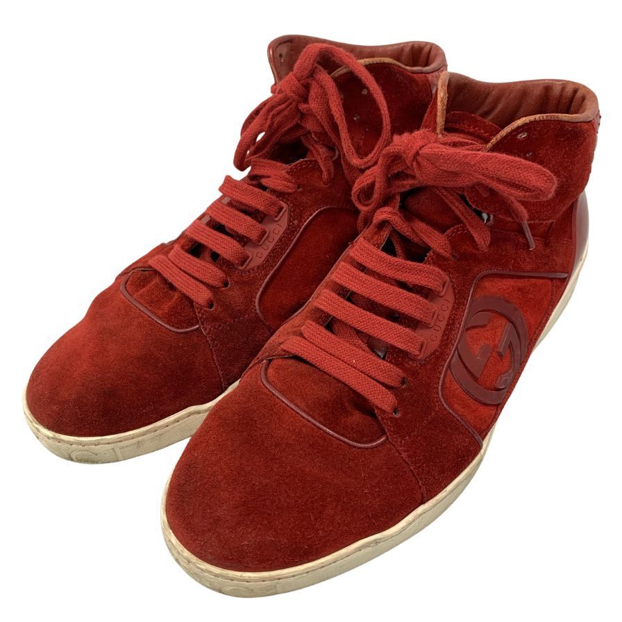 グッチ ハイカットスニーカー インターロッキングG スエード レッド メンズ サイズ9.5 295322 GUCCI 約28.0cm【AFC44】拍卖