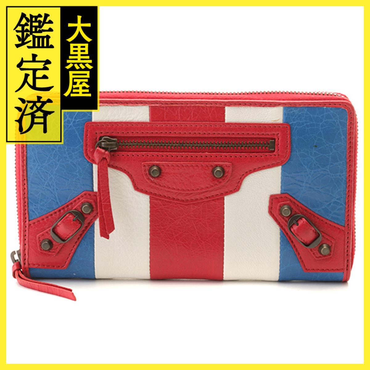 BALENCIAGA バレンシアガ クラシック コンチネンタル ブルー/レッド/ホワイト レザー 長財布 253036拍卖