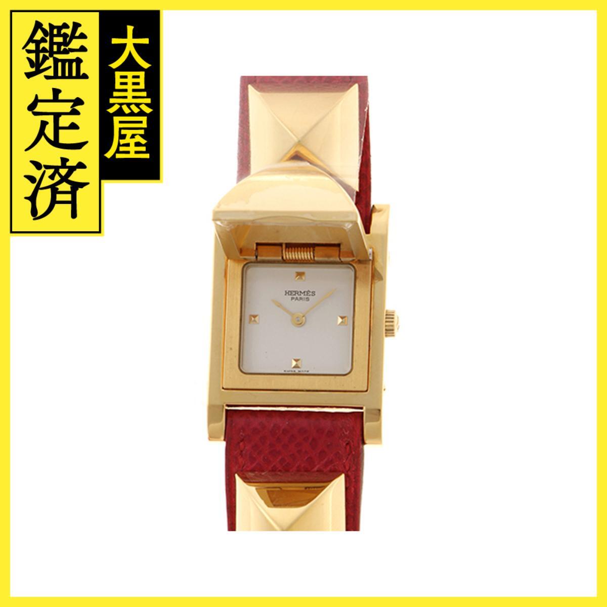 Hermes エルメス メドール ME1.210 ゴールドメッキ/ステンレスクシュベル ホワイト 女性用/Ladies watches拍卖