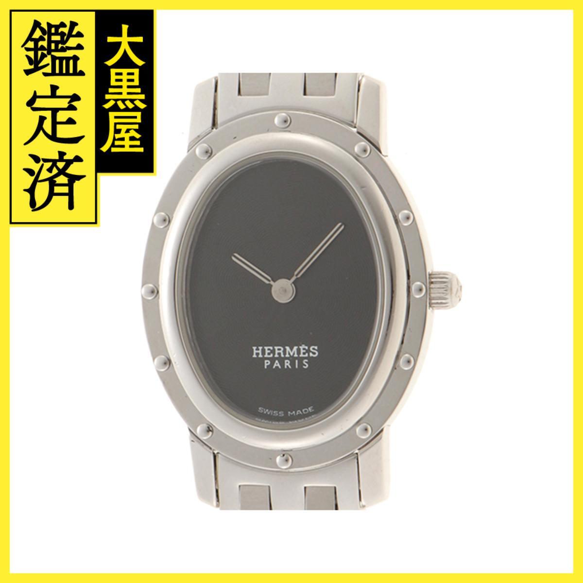 Hermes エルメス クリッパー オーバル CO1.210 SS ブラック 女性用/Ladies watches拍卖