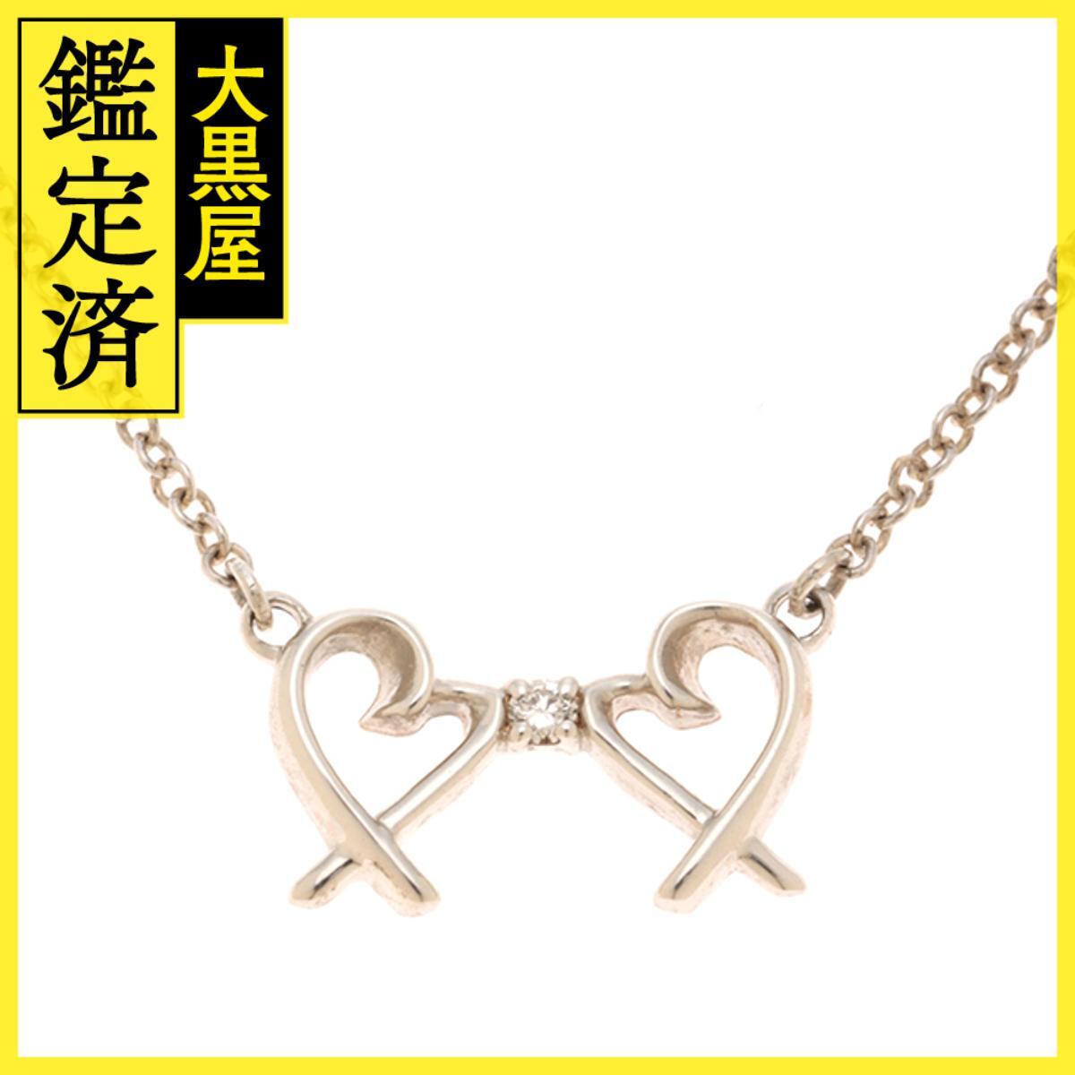 TIFFANY&CO ティファニー ネックレス ダブルラビングハート ペンダント ダイヤモンド 925 シルバー 1.4g拍卖