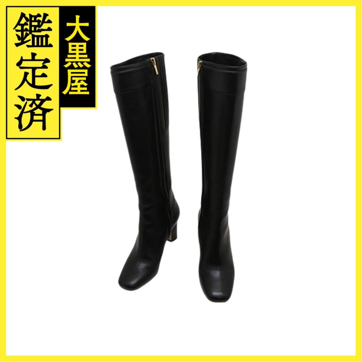 Salvatore Ferragamo サルヴァトーレ・フェラガモ ガンチーニロングブーツ レディース5ハーフ ブラック カーフ拍卖