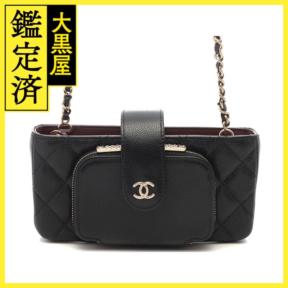 CHANEL シャネル マトラッセ チェーンショルダーフォンケース ブラック/GP AP2916 キャビア拍卖