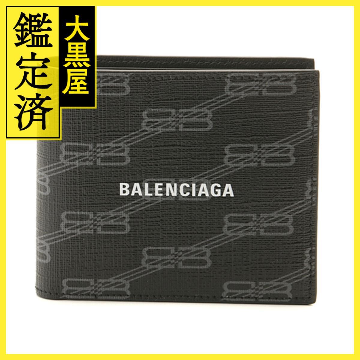 BALENCIAGA シグネチャー スクエア フォールドウォレット 二つ折り札入れ 594549 ブラック/グレー PVC 2148103905056拍卖