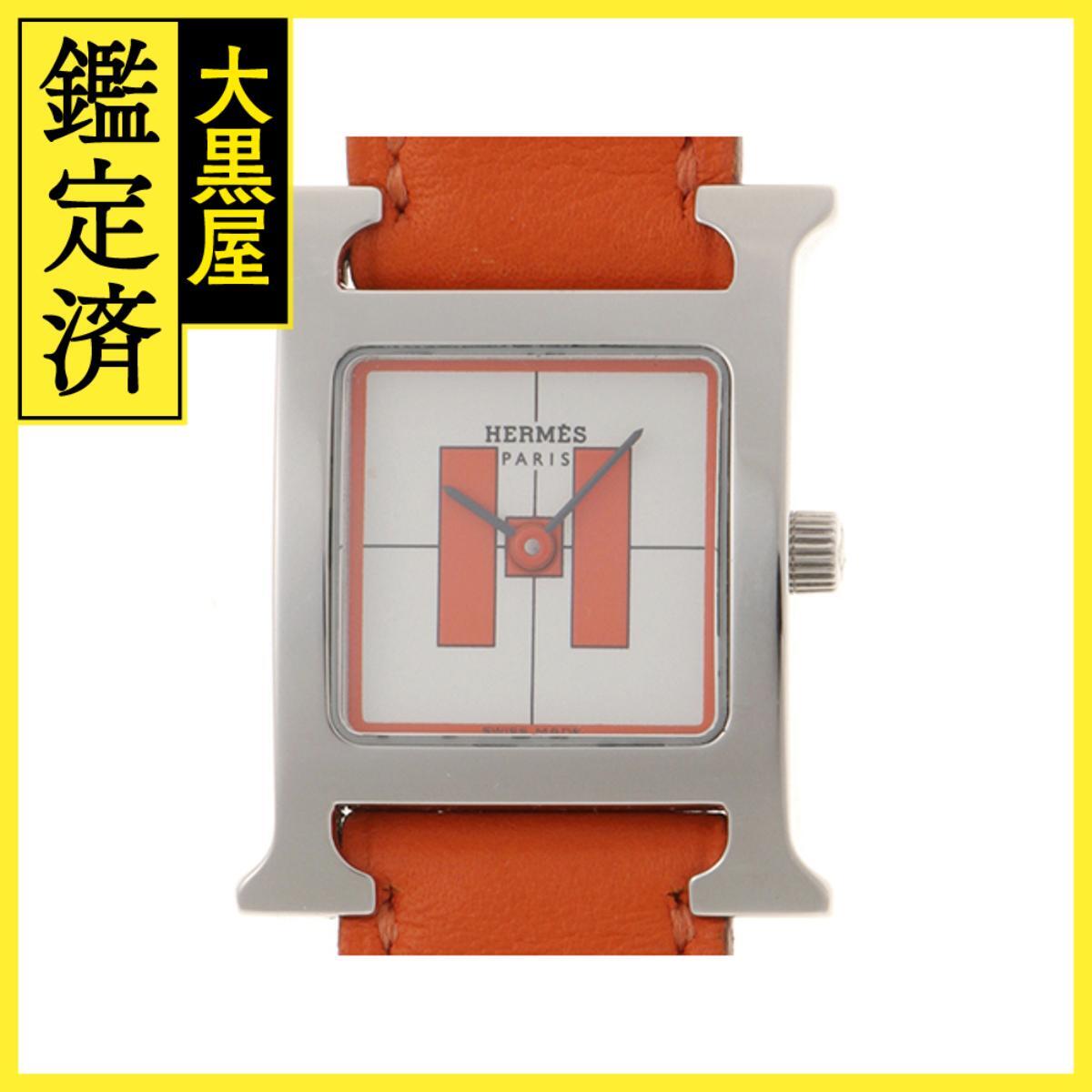 Hermes エルメス Hウォッチ HH1.210 SS/レザー オレンジ 女性用/Ladies watches拍卖
