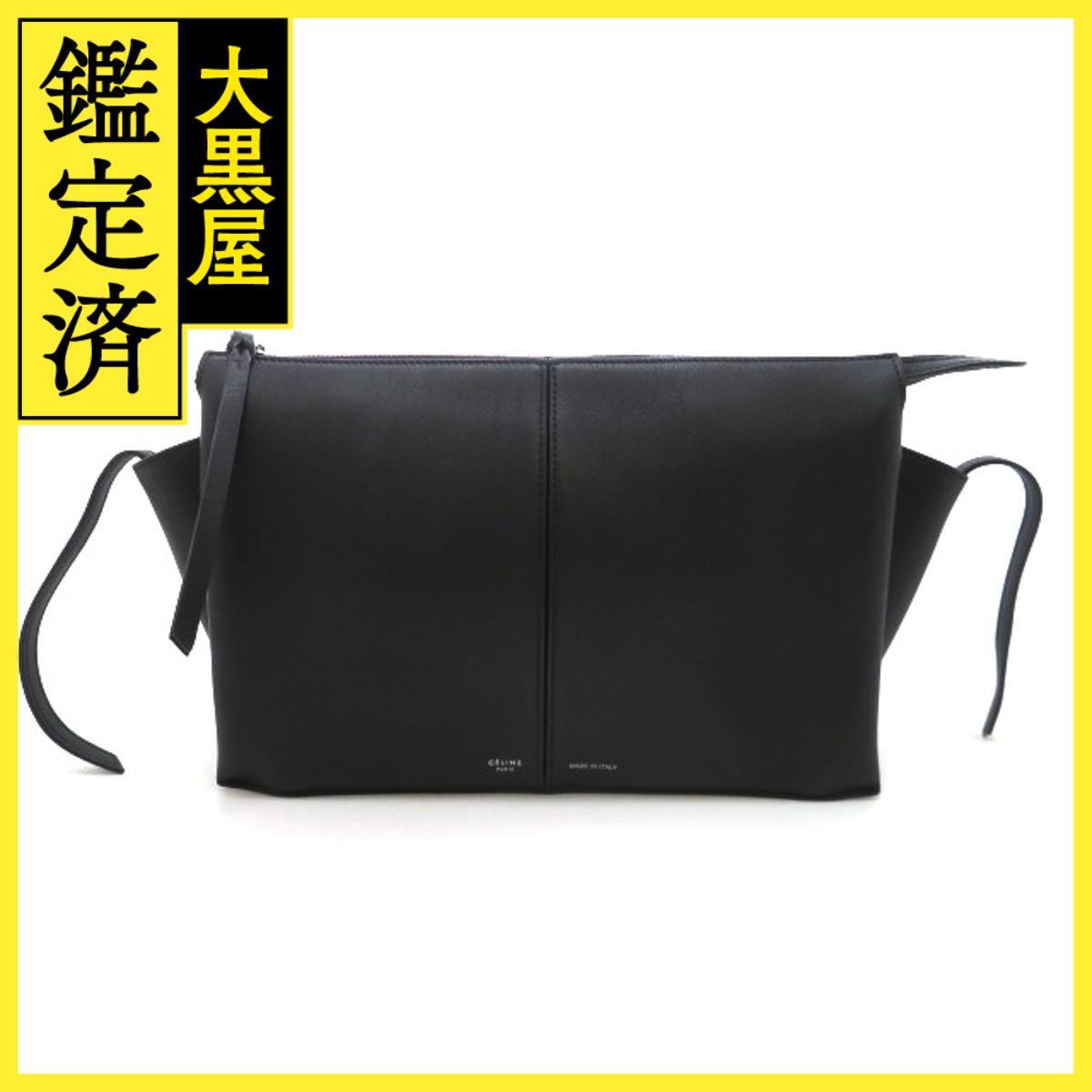 CELINE セリーヌ 2WAY トリフォルド トライフォールド クラッチバッグ ブラック レザー拍卖
