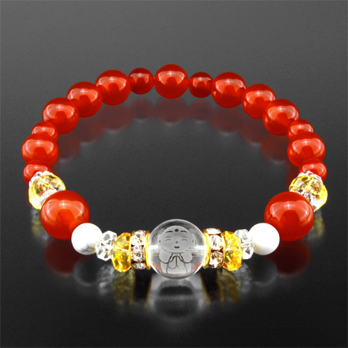 ★人気★健康長寿★六道(地獄道・餓鬼道・畜生道・修羅道・人間道・天道)★お地蔵様ブレスレット★白水晶&黄水晶&赤メノウ&ハウライト★拍卖