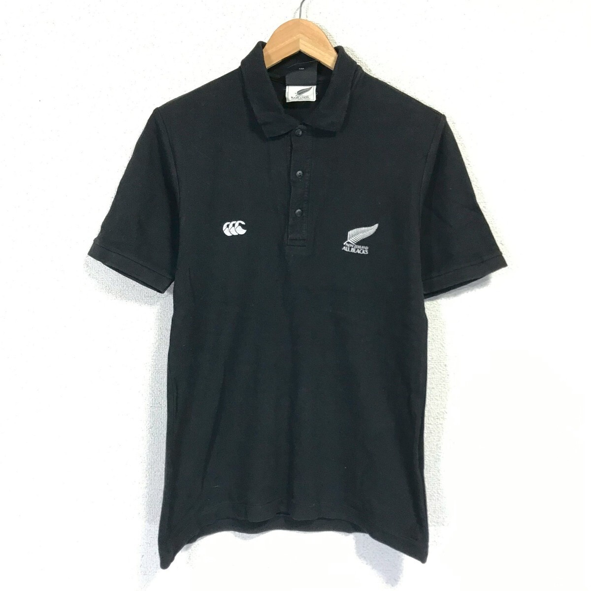 Ye1767dL canterbury カンタベリー サイズS 半袖ポロシャツ ロゴ刺繍 ブラック 黒 メンズ コットン100% ラグビー スポーティー拍卖
