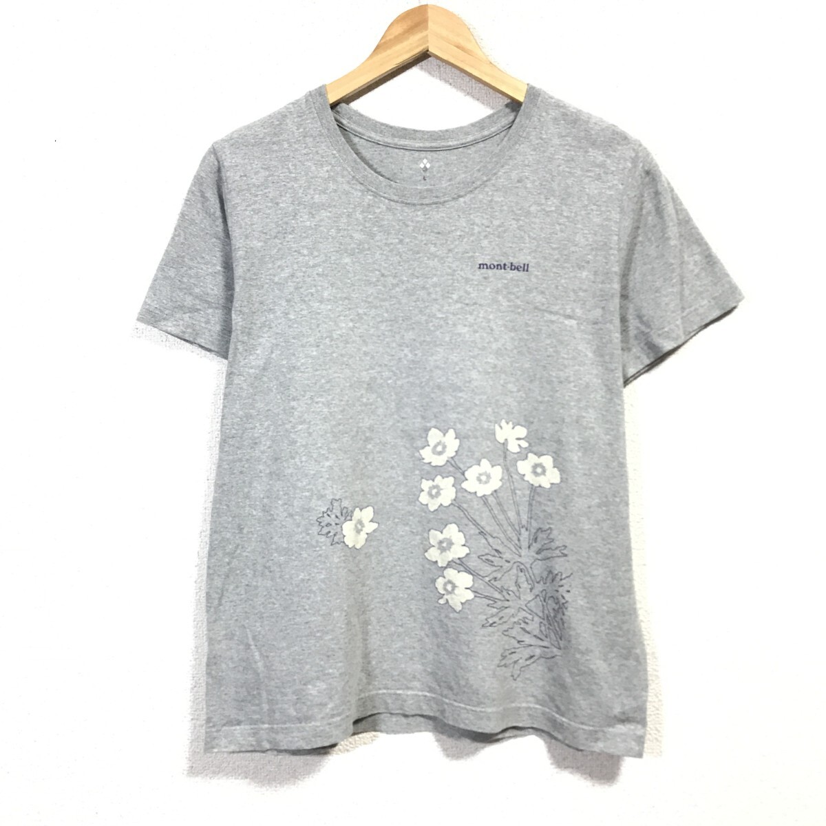 Ye1982dL mont-bell モンベル サイズL 花柄 半袖Tシャツ カットソー グレー レディース コットンTシャツ 綿100% アウトドア 登山 拍卖