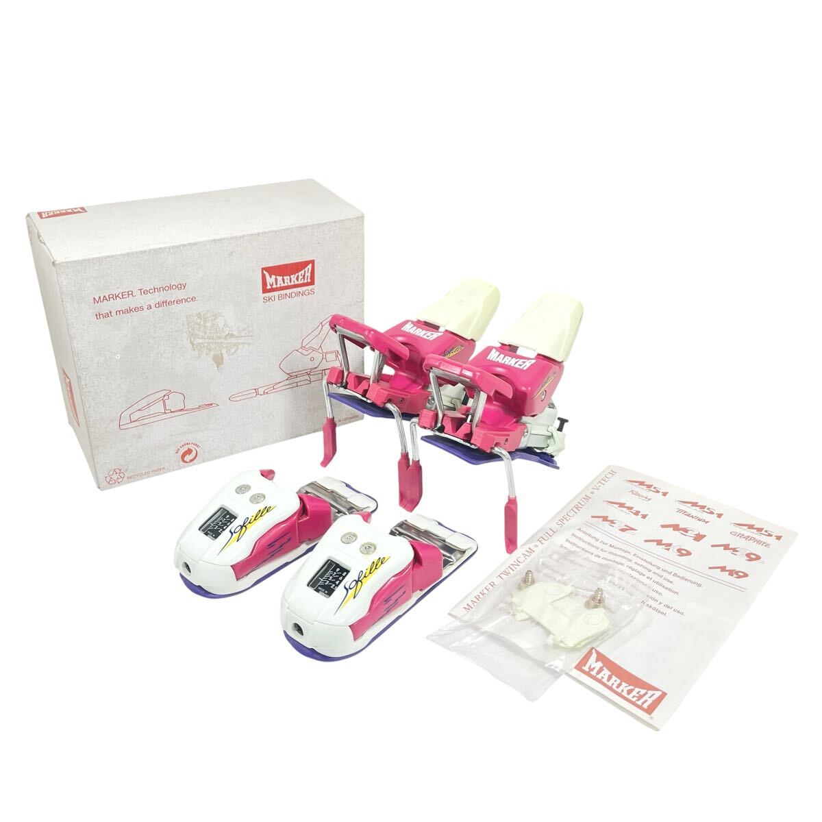 Ye2015cc MARKER SKI BINDINGS マーカー スキービンディング M28V sofille ホワイトxピンク 箱付き拍卖