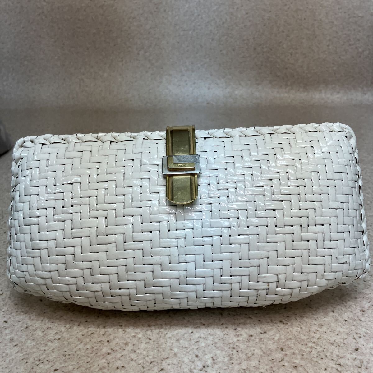 N0304 希少 正規品 イタリア製 LANCEL ランセル vintage ラタン 編み込み チェーンショルダーバッグ かごバッグ ポシェット 鞄 ホワイト拍卖