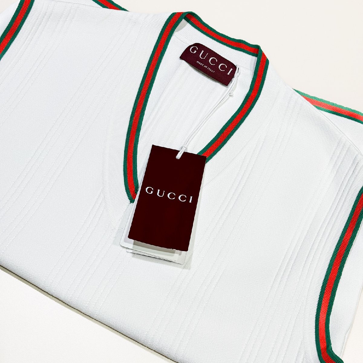 【新品】GUCCI/グッチ 836104 XKEVF 9066 ウェブトリム ベスト トップ ホワイト レディース Lサイズ タグ付き #bw00911拍卖