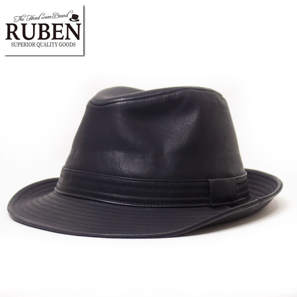 新品 RUBEN ルーベン エコレザー PU 中折れハット ブラック拍卖
