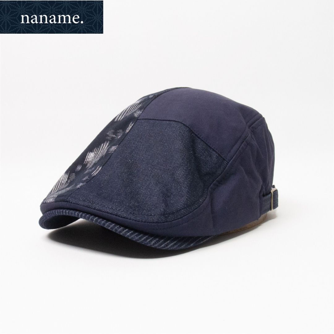 新品 naname. デニム×久留米絣 パッチワークハンチング ネイビー拍卖