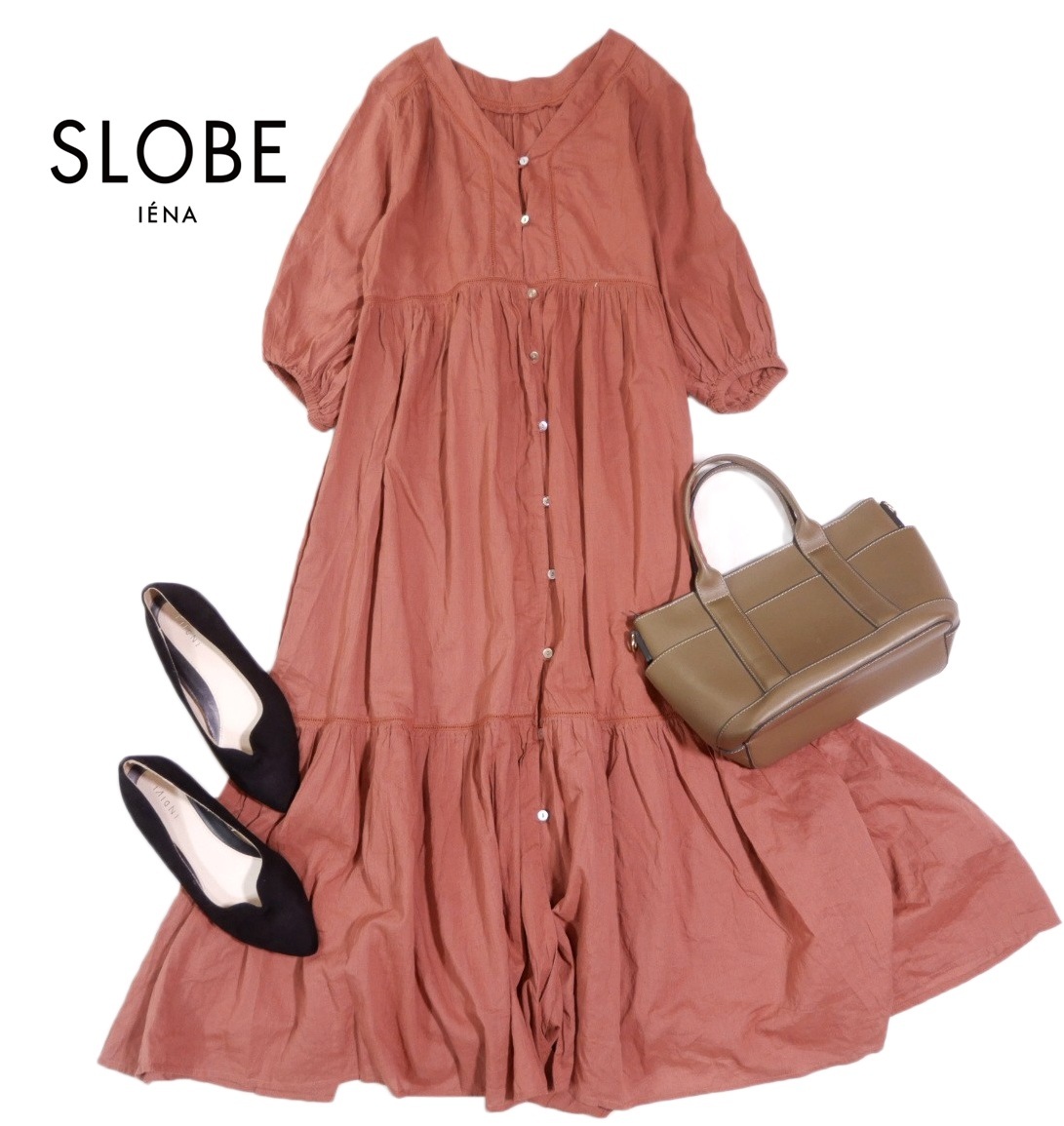 未使用 スローブ イエナ SLOBE IENA 大人可愛い☆ コットンボイル Vネック 梯子レース ティアード ロング ワンピース 羽織 38拍卖