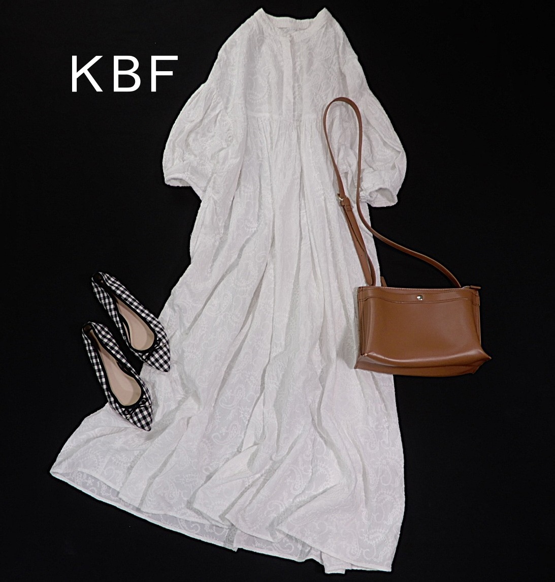 アーバンリサーチ KBF 大人可愛い☆ 刺繍 ふっくら袖 ギャザー フレア デザイン ロング ワンピース 拍卖