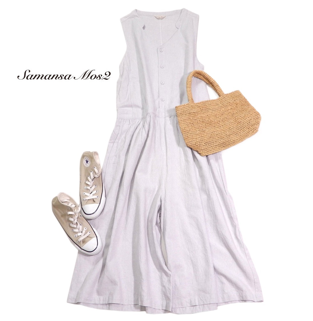 サマンサモスモス samansa mos2 ナチュラル可愛い☆コットン リネン オールインワン サロペット FREE拍卖