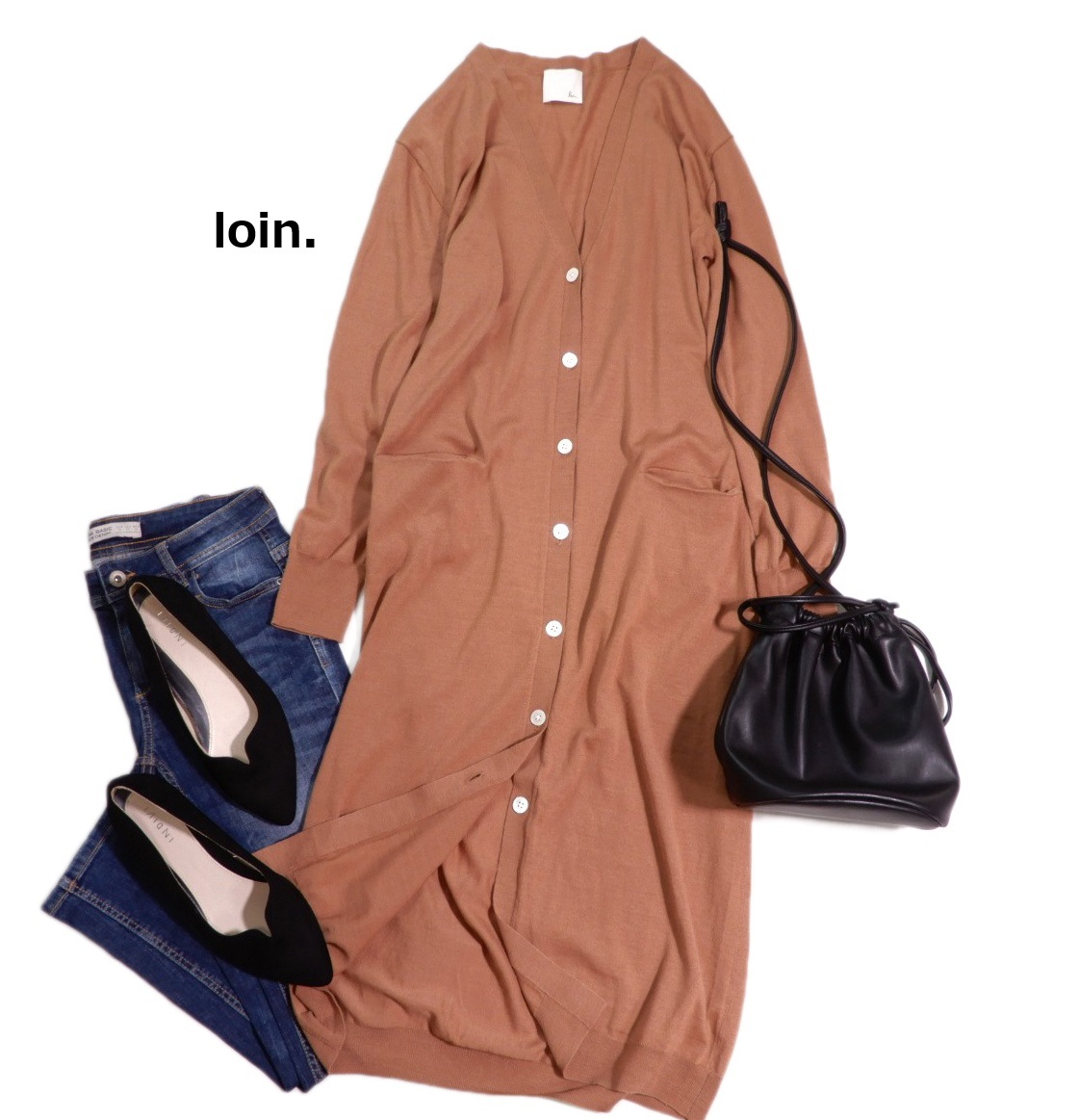 ロワン 井川遥さん loin 使いやすい☆ Vネック ロング カーディガン 36拍卖