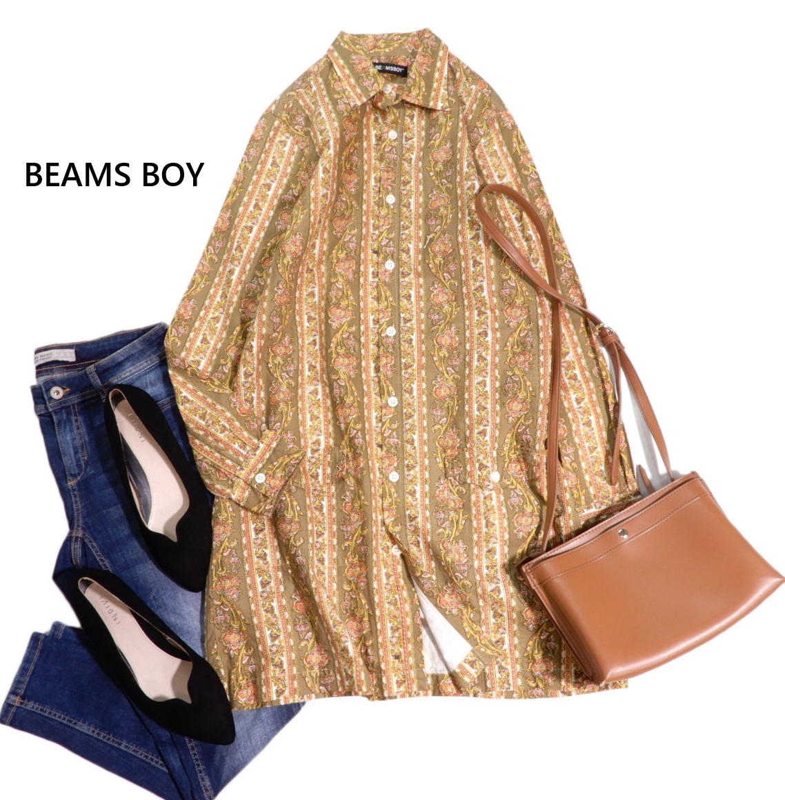 ビームスボーイ BEAMS BOY 可愛い☆総柄プリント コットン チュニック シャツ 拍卖
