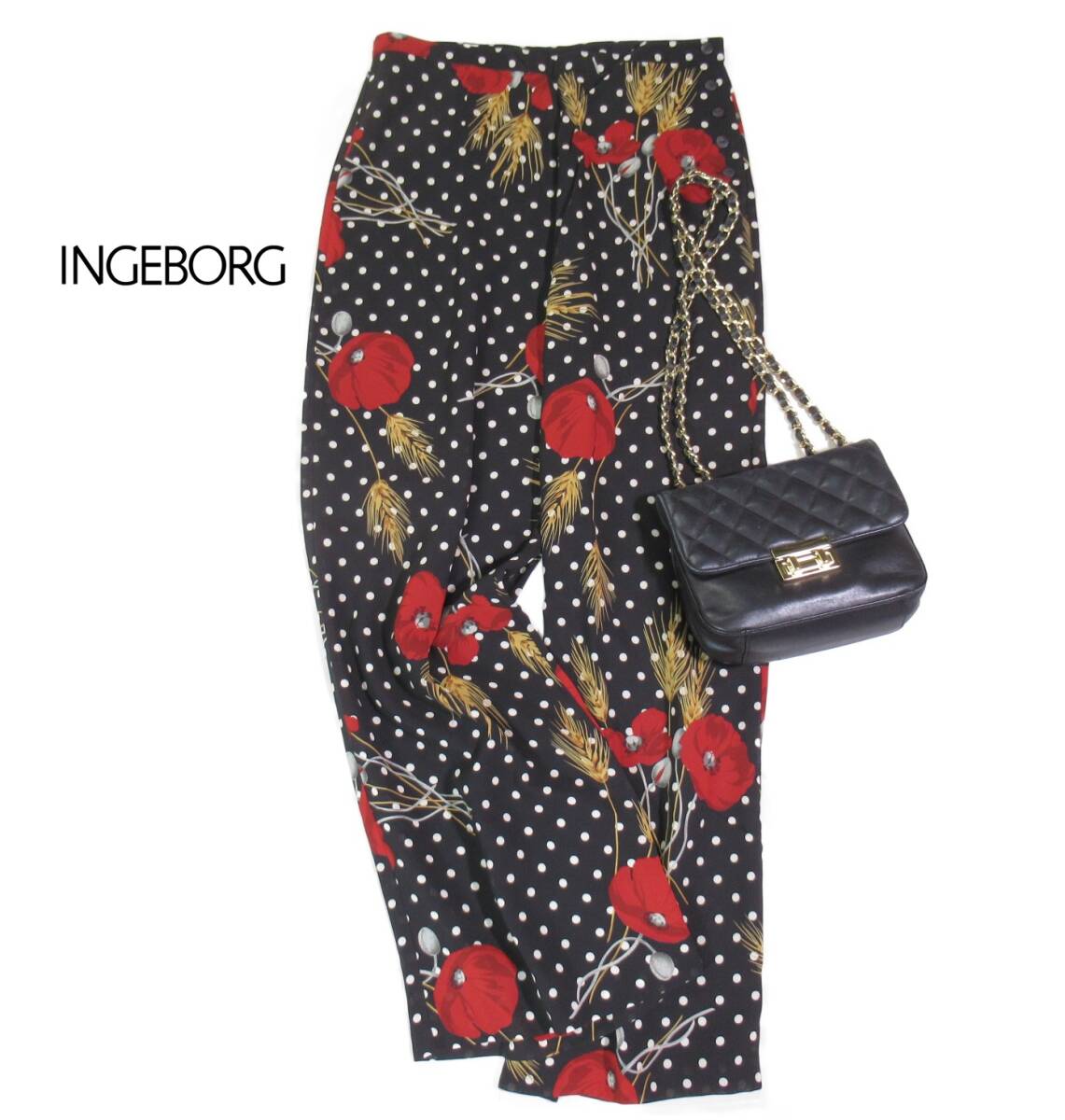 インゲボルグ INGEBORG 大人可愛い素敵スタイル☆ ドット 花柄プリント ワイドパンツ M pink house kaneko isao拍卖