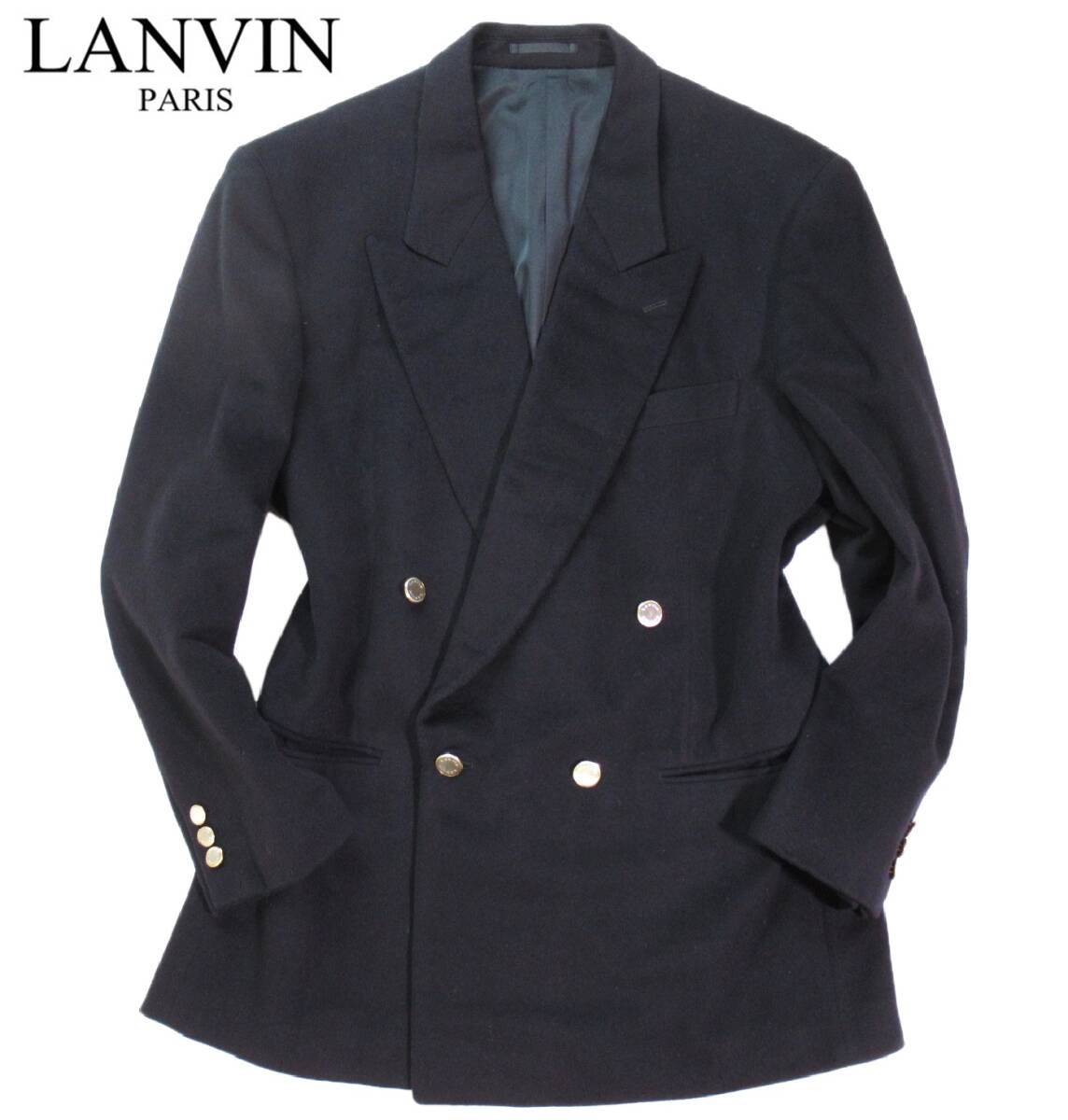 極美◆ランバン LANVIN カシミヤ100% ロゴ刻印 メタルボタン ダブル ジャケット 48 L 拍卖