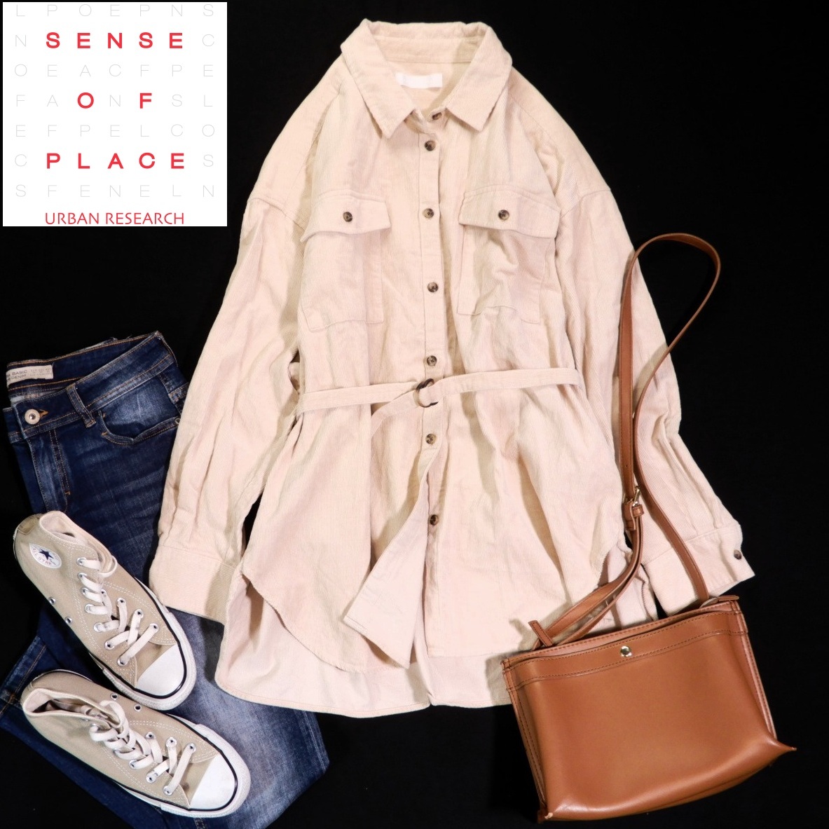 アーバンリサーチ センスオブプレイス URBNA RESERCH カジュアル可愛い☆ベルト付き コーデュロイ シャツ 羽織拍卖