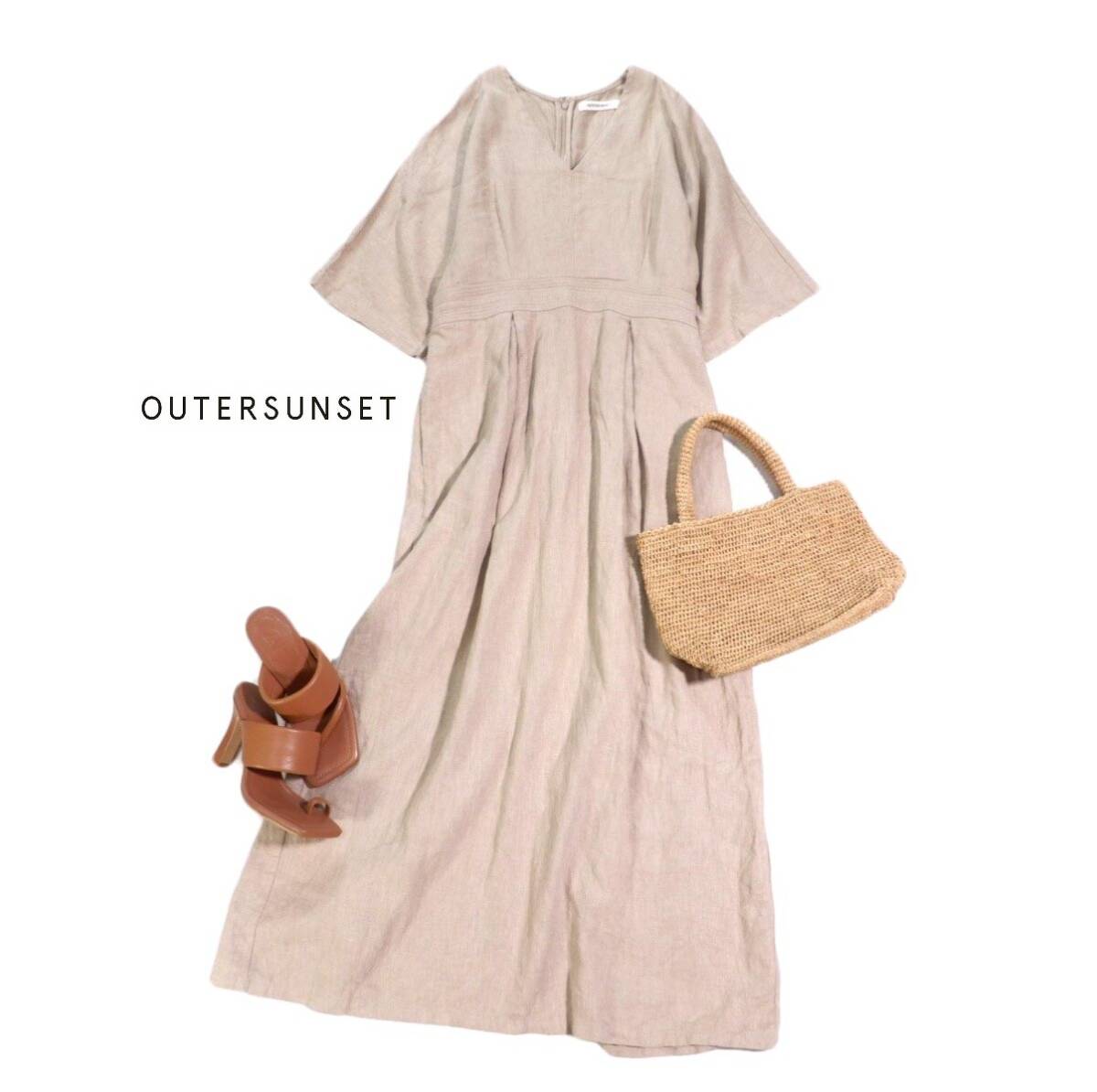 アウターサンセット OUTERSUNSET 2.4万 辺見えみり ディレクションブランド 可愛い☆リネン コットン ワンピース M拍卖