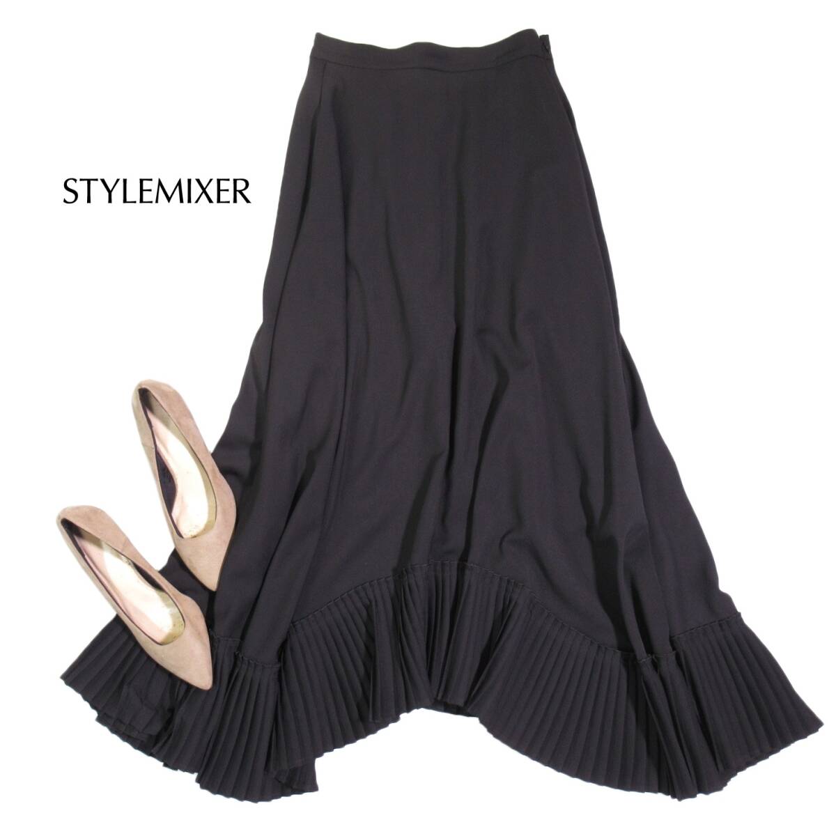 スタイルミキサー STYLEMIXER 大人素敵スタイル☆裾プリーツ イレギュラーヘム スカート S拍卖