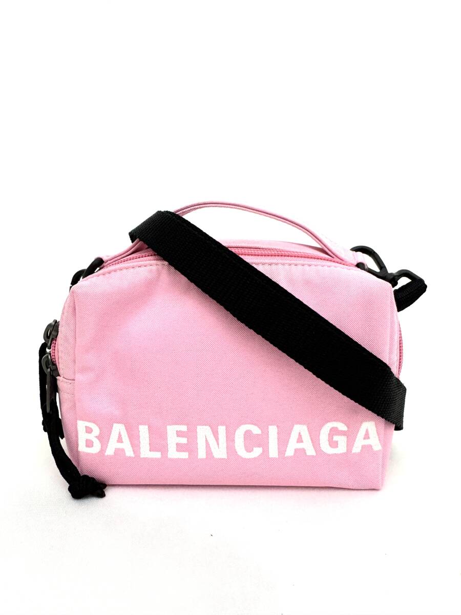 7H3111【本物保証】バレンシアガ ウィール ショルダー ハンド バッグ 2way ナイロン ピンク ブラック ホワイト ロゴ 637343 BALENCIAGA拍卖