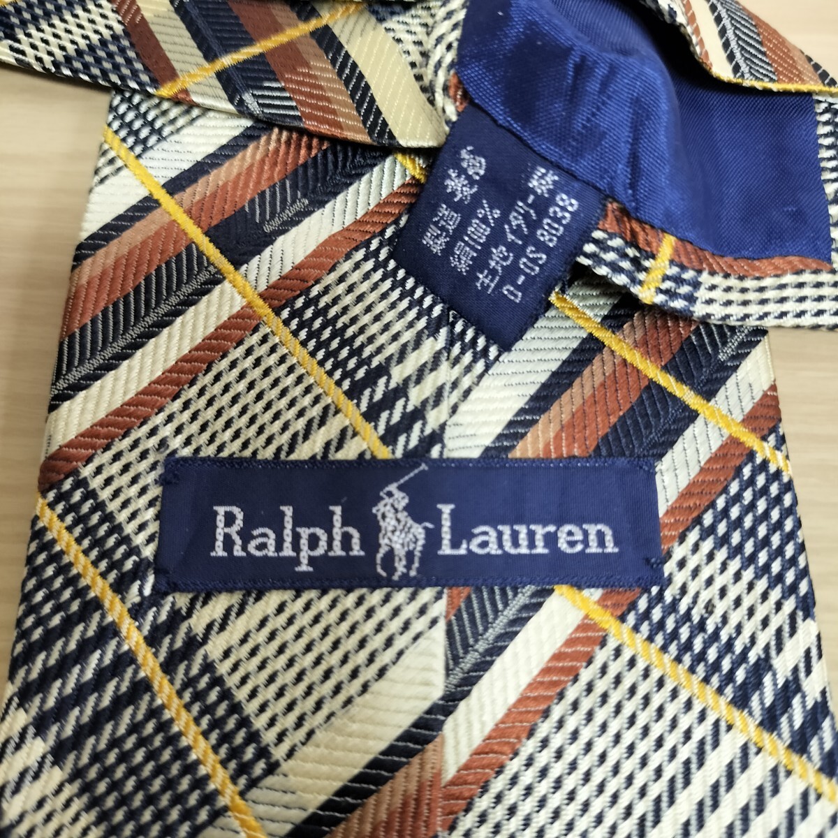 ラルフローレン(Ralph Lauren)紺茶ベージュブラウン線チェック模様ネクタイ拍卖