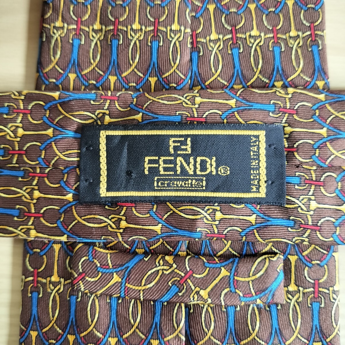 FENDI(フェンディ)茶色ゴールド青チェーン模様ネクタイ拍卖