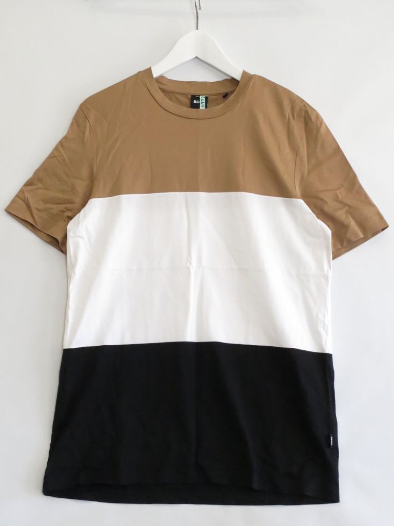 BOSS HUGO BOSS ボス ヒューゴボス コットン 半袖Tシャツ ボーダー メンズ ・M ベージュ|ホワイト|ブラック拍卖