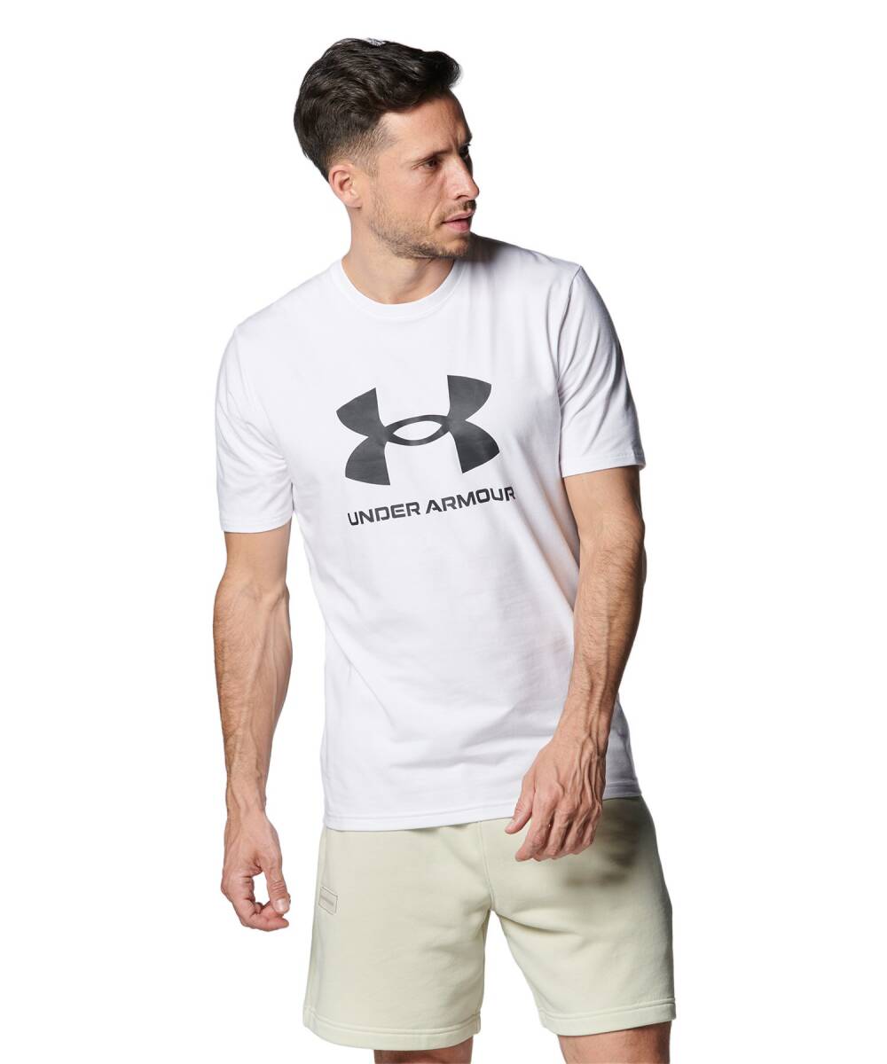 送料無料! 新品未使用 タグ付き UNDER ARMOUR アンダーアーマー UA スポーツスタイル ロゴ ショートスリーブTシャツ Lサイズ ホワイト拍卖