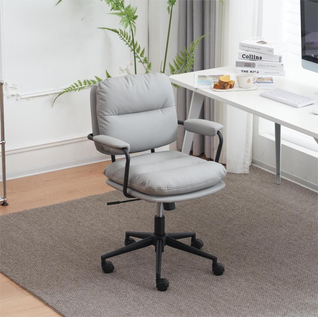 グレー デスクチェア 在宅ワーク オフィスチェア3Dソフトパッド 586542拍卖