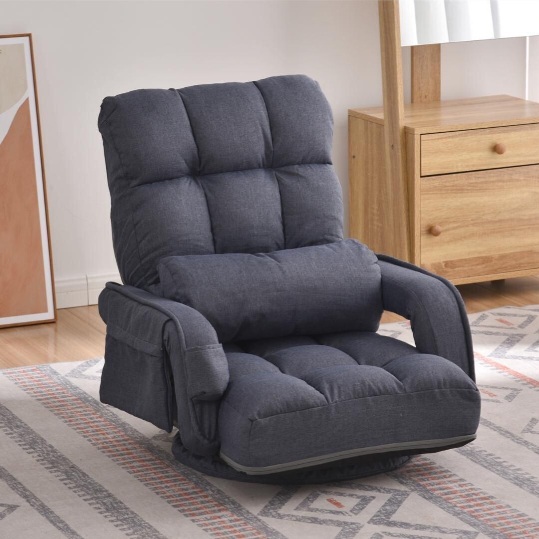 回転式座椅子肘掛けハイバック座いすリクライニング1人掛けソファー【ブルーグレ】 417282拍卖