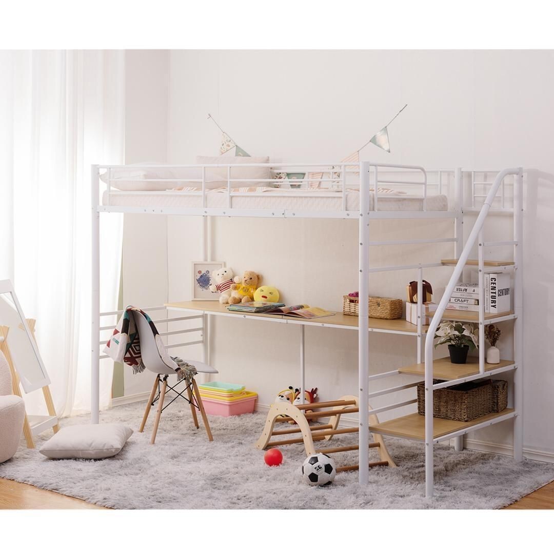 ロフトベッド階段付きパイプベッドシングルコンセント付き耐震 ベッドシング 541903拍卖