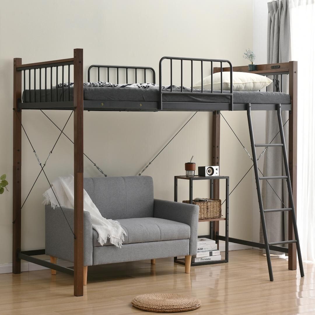 ロフトベッド シングルパイプベッドコンセント付きおしゃれ北欧風子供部屋金属耐震 482220拍卖