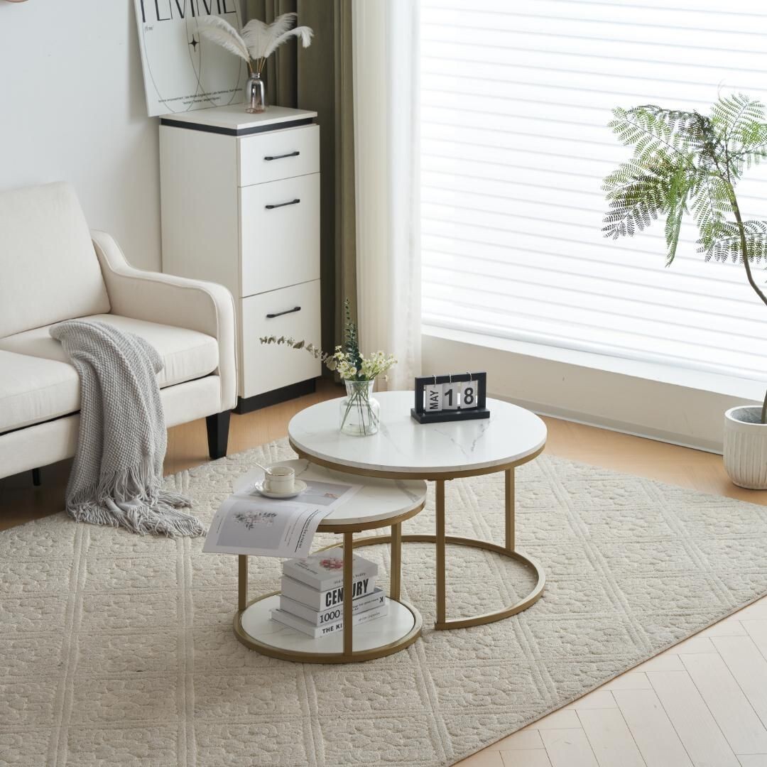 新作ホワイトネストテーブルローテーブルセンターテーブル大理石柄 大理石調 772762拍卖