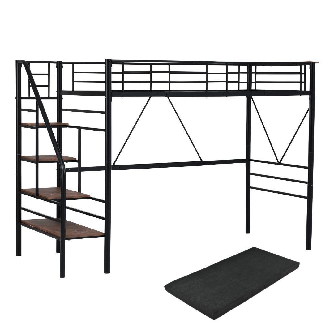 【10cm厚さグレーマットレス付き】ロフトベッド 階段付き S パイプベッド 617787拍卖