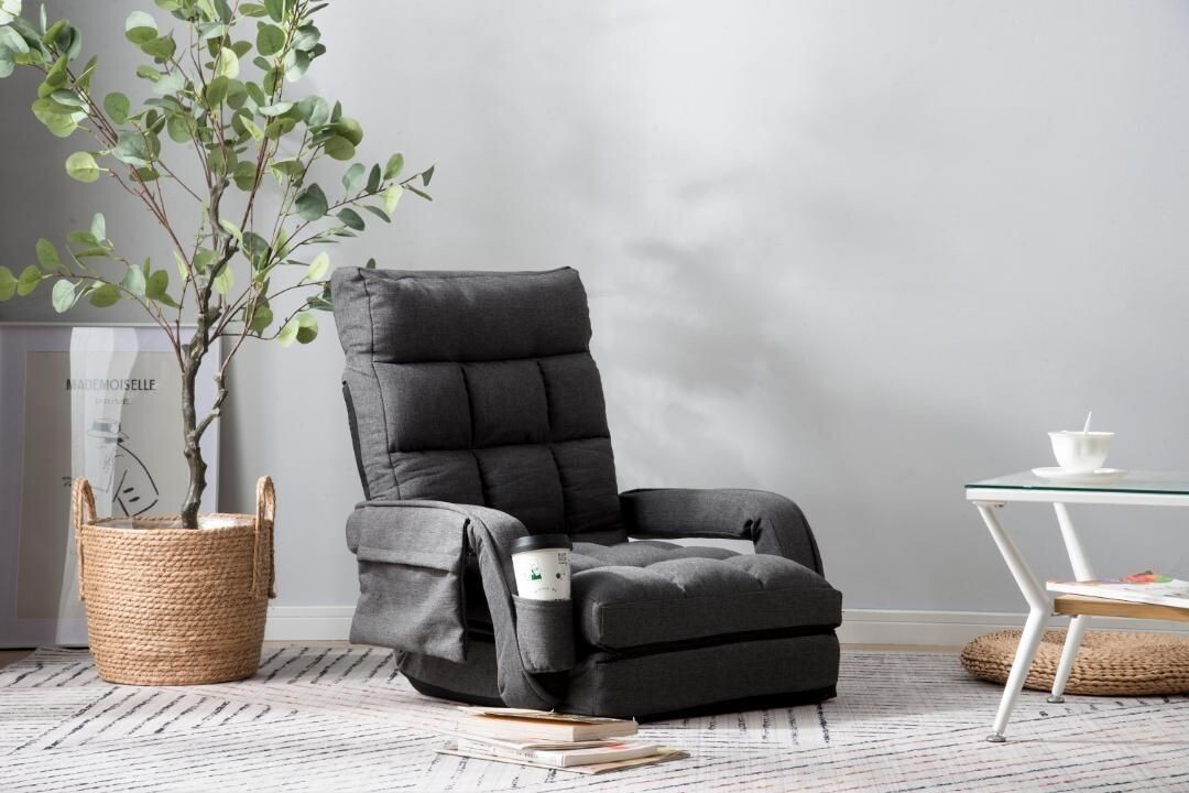 座椅子リクライニング14段ギア リクライニングチェアーコンパクト【ダークグレー】 313615拍卖