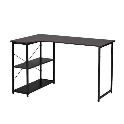 ダークブラウン パソコンデスクL字120cm2段ラック付デスク木製ミシン台書斎机 430926拍卖