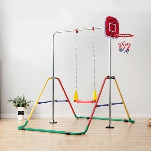 鉄棒 室内 屋外折りたたみ高さ調節可能鉄棒ブランコバスケットボールライトグリーン 362009拍卖