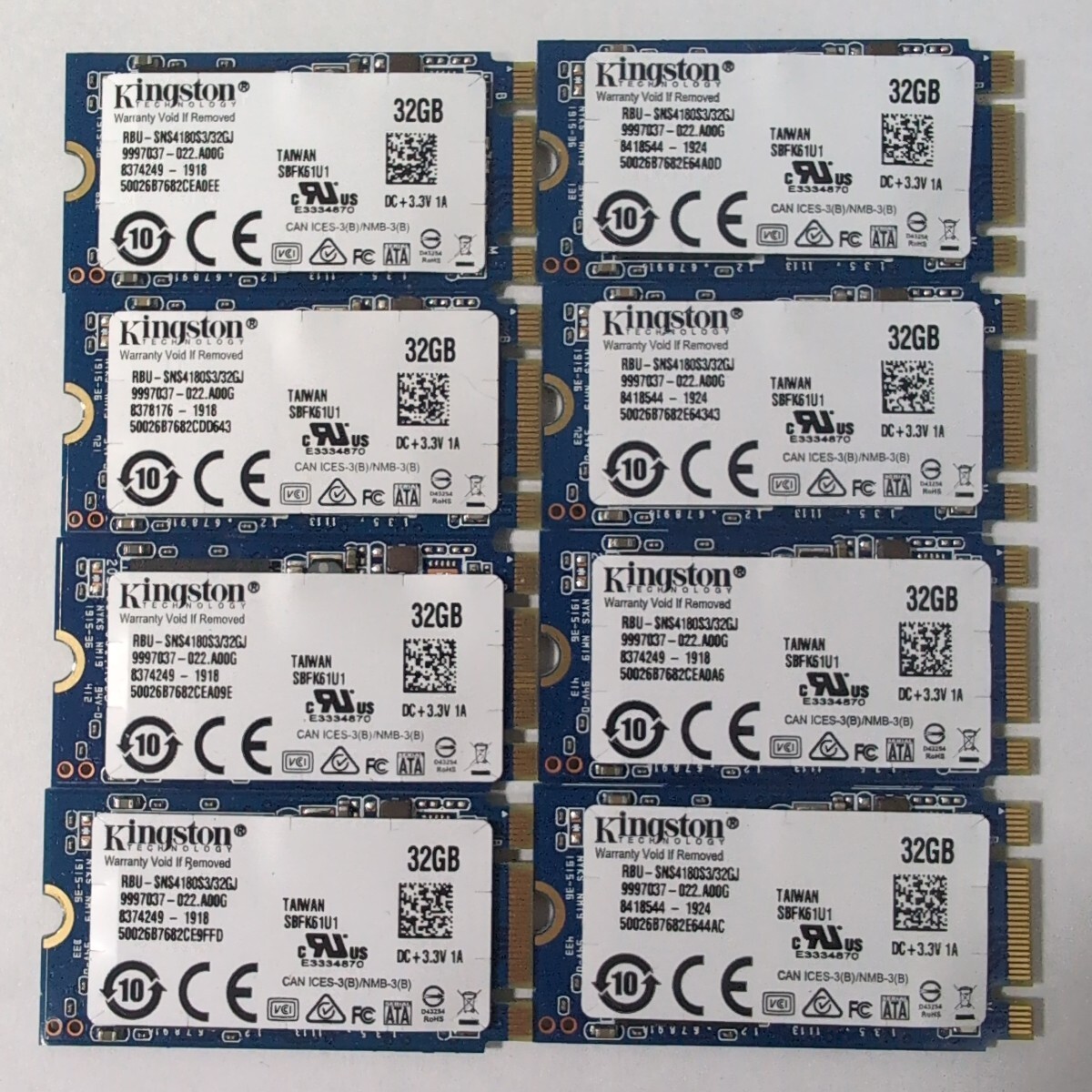 8枚セット Kingston SSD NGFF M.2 2242 32GB RaspberryPi/Linuxなどにも 検証用 研究用 業者様向け P01497【1円スタート/正常判定】拍卖