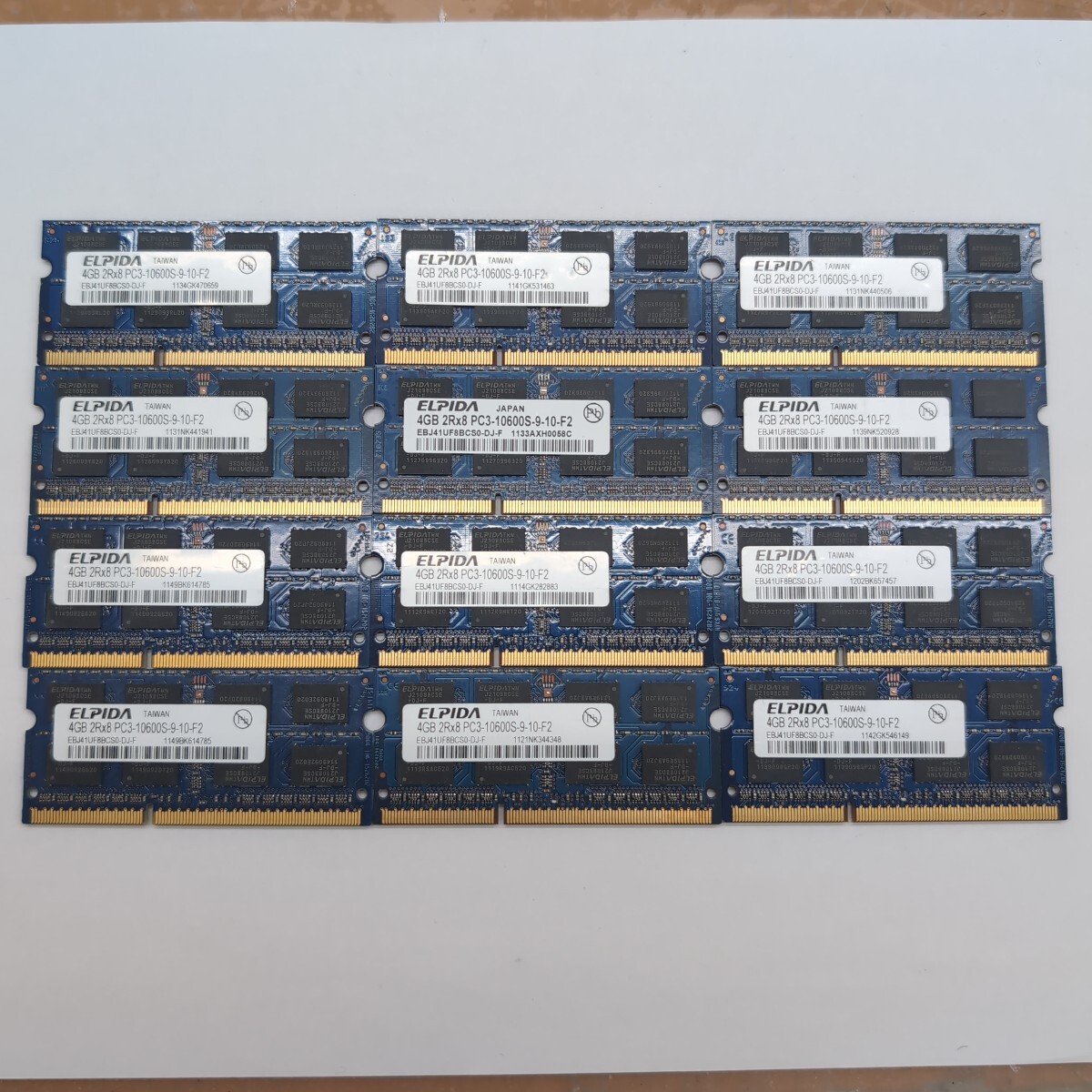 12枚セット 4GB DDR3 2R×8 PC3-10600S-9-10-F2 ELPIDA 業者様向け まとめ売り P01633【1円スタート/動作確認済】拍卖