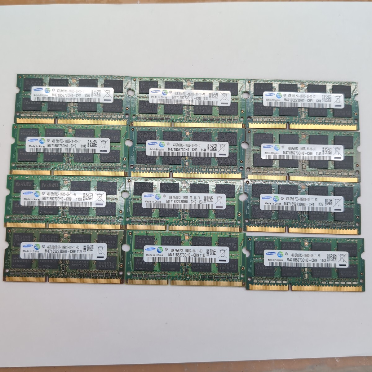 12枚セット 4GB DDR3 2R×8 PC3-10600S-09-11-F3 Samsung 業者様向け まとめ売り P01555【1円スタート/動作確認済】拍卖