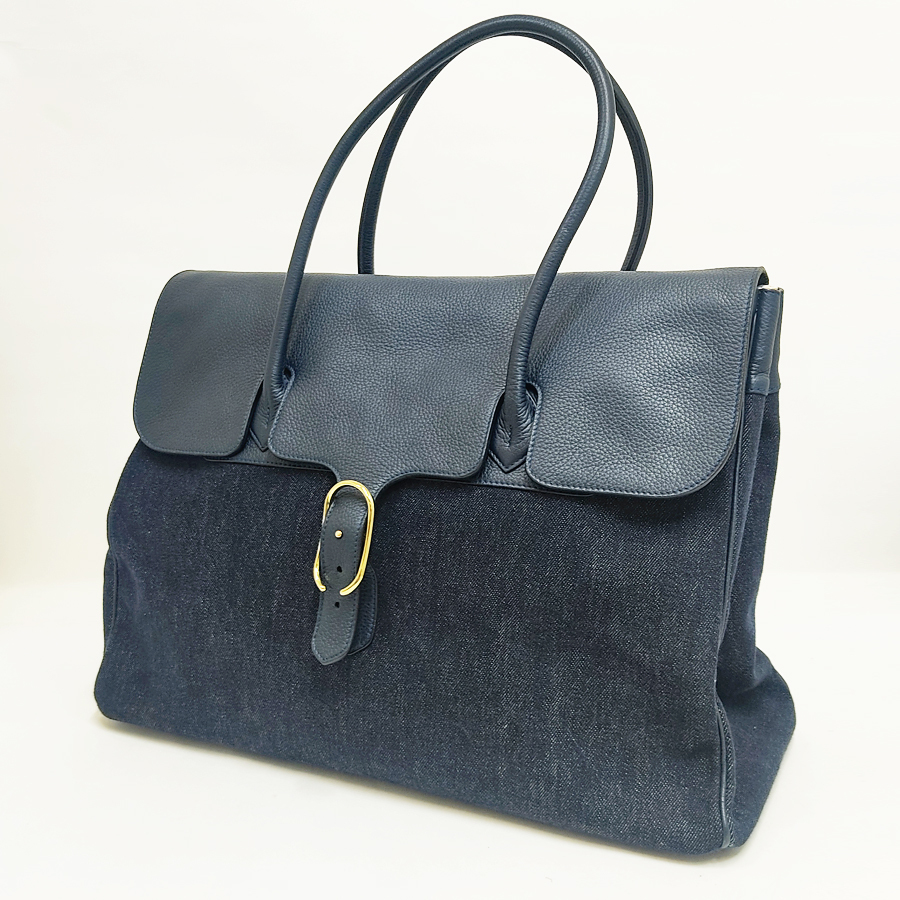 状態良好 Cisei シセイ フラップトートバッグ デニム レザー ネイビー メンズ拍卖