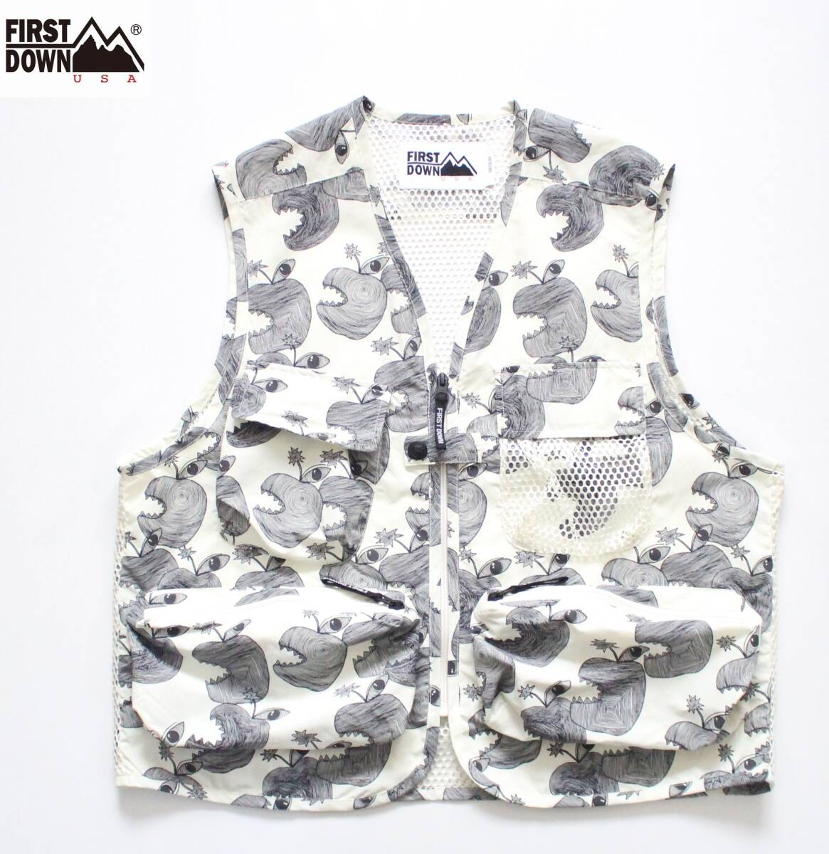 【 FIRST DOWN ファーストダウン 】リバーベスト サプレックス ナイロン by E-WAX STUDIO M F241003 定価\12,100 総柄 フィッシングベスト拍卖